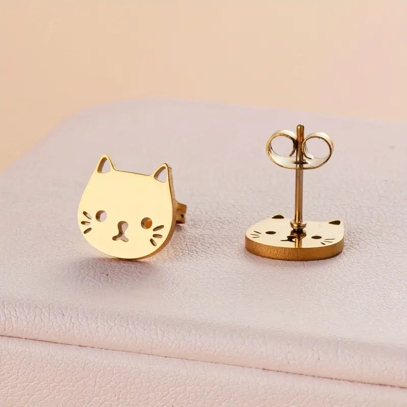 Stainless Steel Low Allergy Cat Shape Daily Wear Ladies Stud Earrings