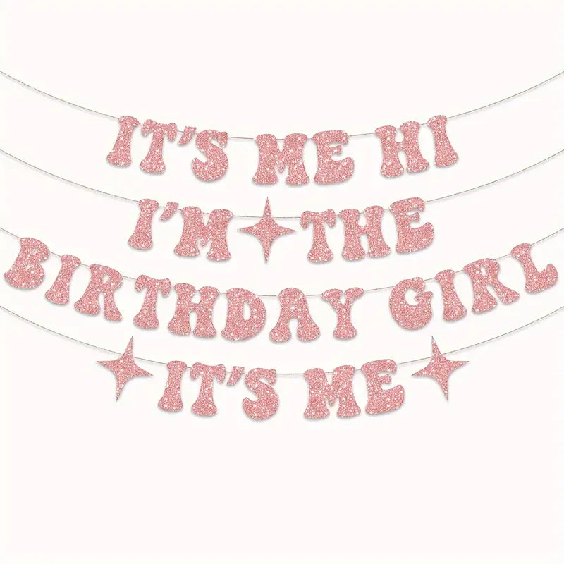 1Set, Its Me Hi I'm The Birthday Girl Its Me Glitter Banner, Glitter Popular Birthday Decorations Glitter Banner, Its A Girl Garland For Birthday Party Decorations, Hot Pink Girls Birthday Glitter