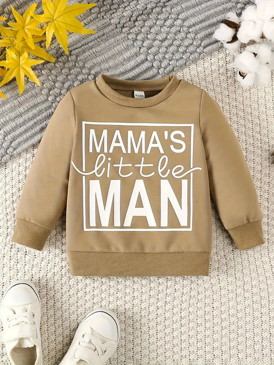 MAMA'S LITTLE MAN Baby Boys Casual Print Sports Sweatshirt, Comfortable And Warm, For Spring And Autumn