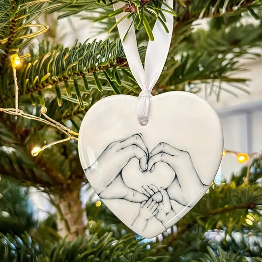 As A Family Of 4 Heart Tree Decoration Bauble - Baby's First Keepsake Holiday Ornament, Decorations To Celebrate New Family Members