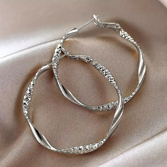 Large Twisted Circle Design Hoop Earrings Iron Jewelry Elegant Leisure Style Suitable For Women Daily Casual