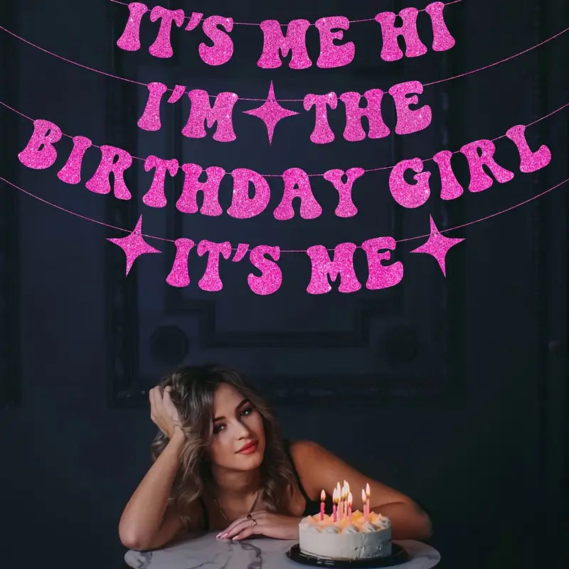 1Set, Its Me Hi I'm The Birthday Girl Its Me Glitter Banner, Glitter Popular Birthday Decorations Glitter Banner, Its A Girl Garland For Birthday Party Decorations, Hot Pink Girls Birthday Glitter