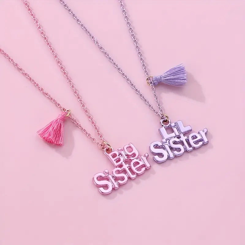 2Pcs/set Sweet Big Sister & LiL Sister Letter Pendant Chain Necklace, BFF Friendship Jewellery Gifts For Best Friend