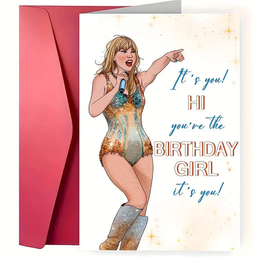 Birthday Greeting Card for Sister, Cartoon Musical Theme Paper Card with Envelope, Humorous 'It's You, Hi You're The Birthday Girl' Message, Perfect Gift for Niece Daughter Best Friend