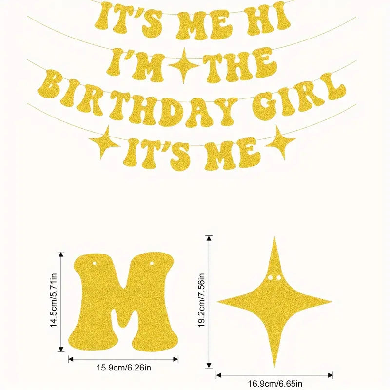 1Set, Its Me Hi I'm The Birthday Girl Its Me Glitter Banner, Glitter Popular Birthday Decorations Glitter Banner, Its A Girl Garland For Birthday Party Decorations, Hot Pink Girls Birthday Glitter