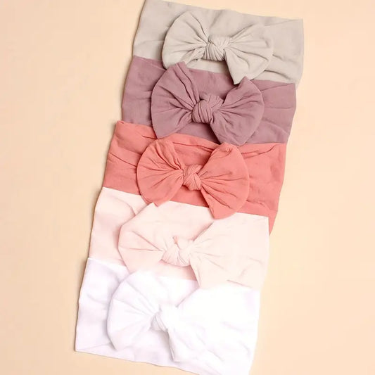 5pcs Soft Nylon Candy Colored Baby Headbands with Adorable Bows - Pastel Assortment for Little Ones