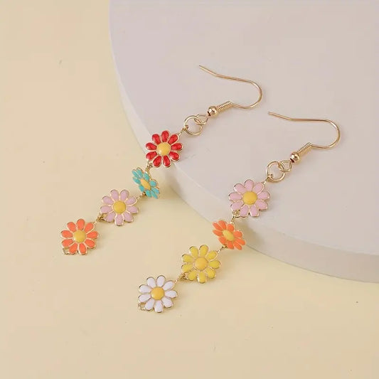 1Pair Multicolor Small Daisy Stainless Steel Earrings, Ideal Choice For Gifts